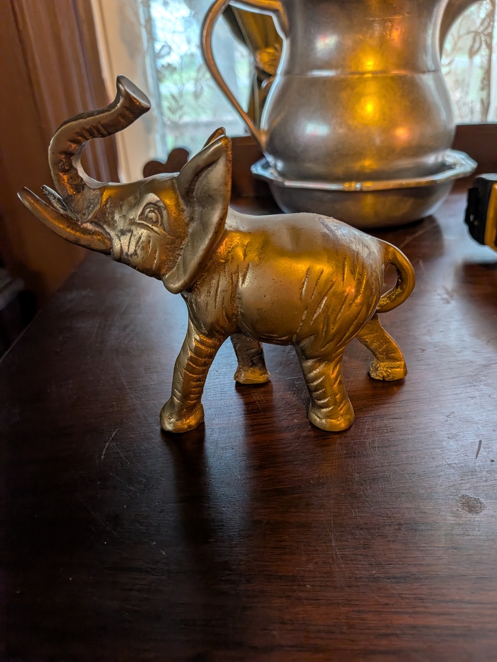 Brass Elephant Figurine - Gold Tone